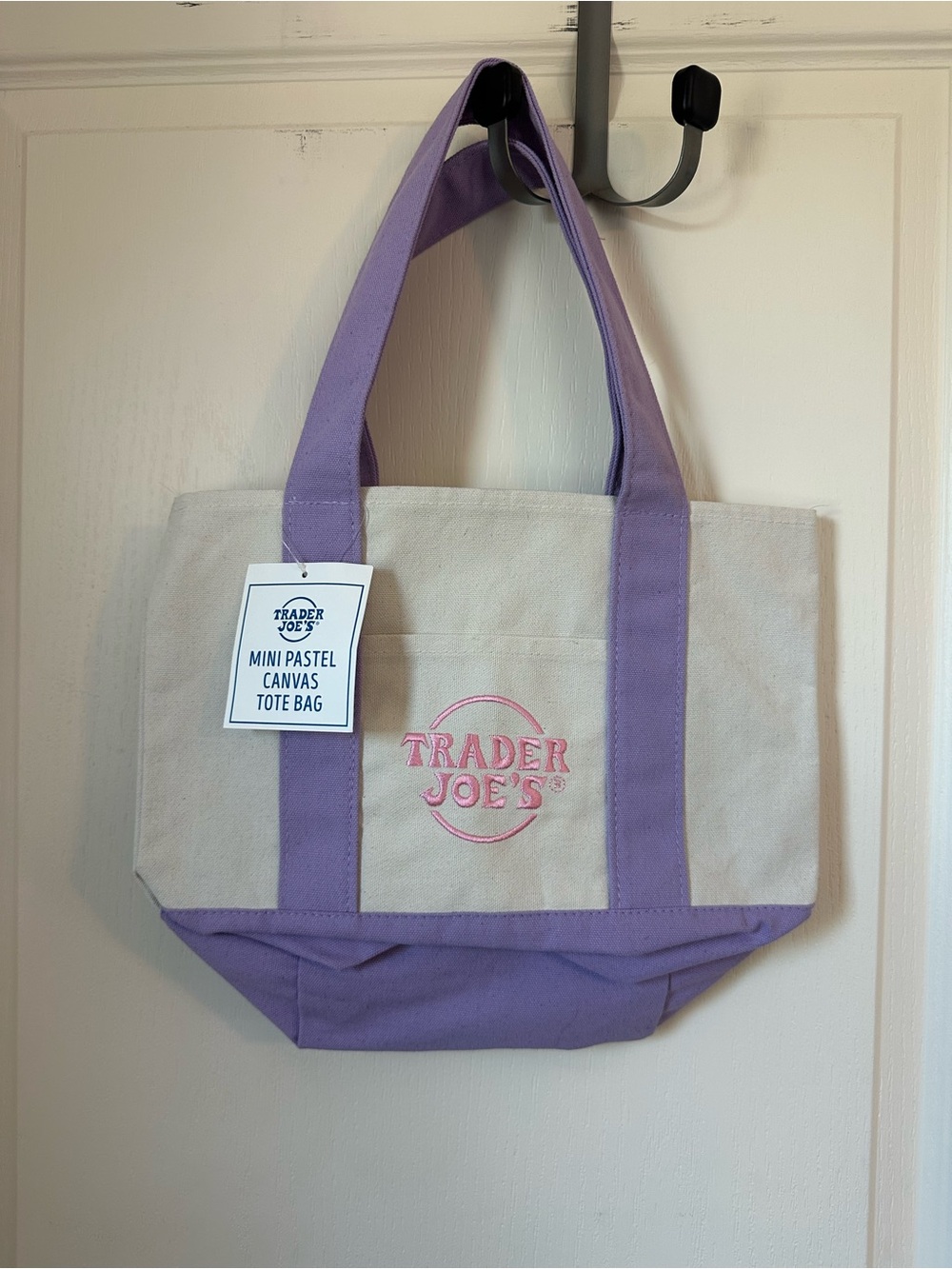 Trader Joe's Lavender Trim Canvas Tote Bag